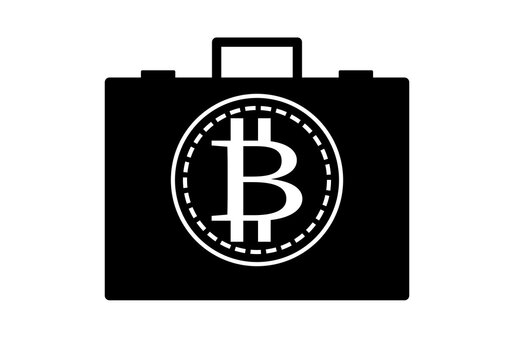 Icono de malet&iacute;n de ejecutivo con el s&iacute;mbolo del bitcoin, criptomoneda o moneda digital