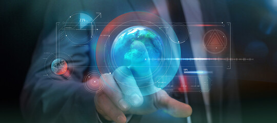 Augmented reality infographics with the planet in the center.