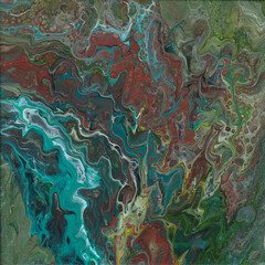 Poured acrylic painting, fluid, flowing, painting, background in blues, browns and greens