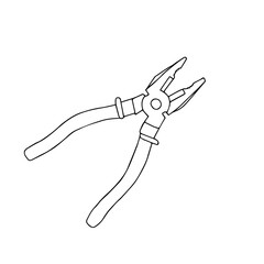 Hand-drawn black vector illustration of metallic locksmith tool pliers isolated on a white background