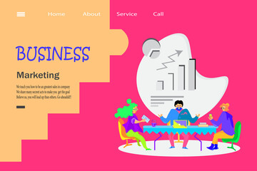 Landing page of people meeting in the office. UI, interface design, digital illustration, marketing, apps element, web template. 