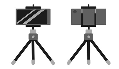 mobile phone on a tripod, video blog recording, vector flat illustration on a white isolated background.