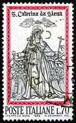 Postage stamp Italy 1962 St. Catherine of Siena, woodcut