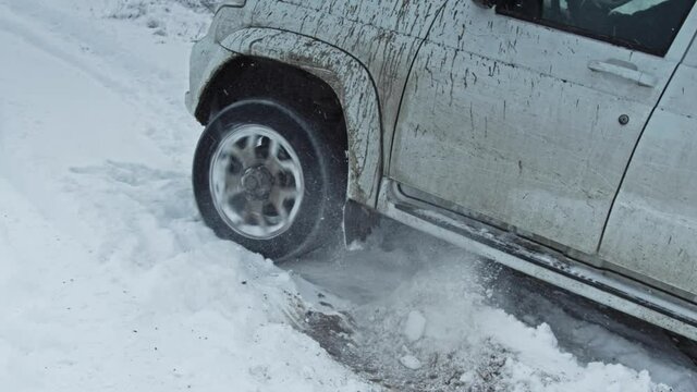Car skidding in the snow.