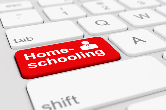 3d Illustation - Tastatur - Homeschooling - Schule - Hausunterricht - Unterricht - zu Hause