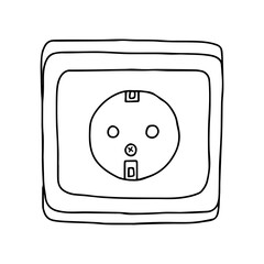 Hand-draw black vector outline illustration of one electric socket isolated on a white background