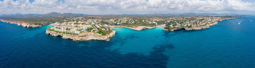 Fototapeta na wymiar An aerial panorama of Cala Mendia on Mallorca island in Spain