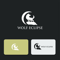 simple wolf eclipse vector logo design