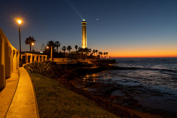 Fototapeta premium view of the Chipiona lighthouse just after sunset