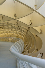 view of the corridors and curved wooden structure of the Metropol Parasol in Seville