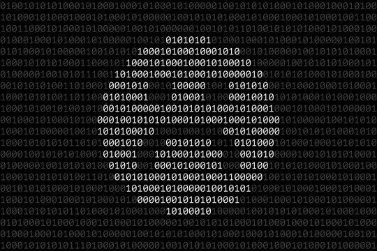 White unhappy sad face icon made from binary symbols