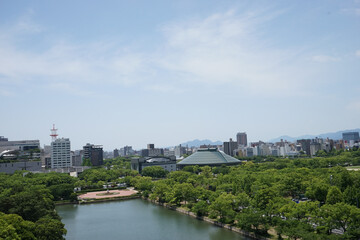 Aerial view of Hiroshima city from top of Hiroshima Castle in Hiroshima, Japan - 広島 街並み 広島城