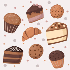 Vector illustration
set of sweets cake croissant cookies cupcake