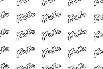 Vector abstract seamless XOXO pattern. White background with monochrome black outline letters. Trendy print design for textile, wrapping paper, hipster backdrops, fun concepts etc.