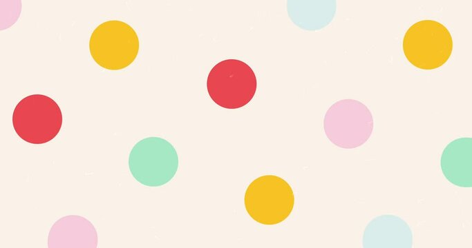 Polka dot pattern. Abstract animated background of blinking bright circles. Retro design. Looped background animation in pastel colours.