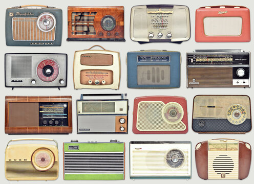 Collection of old vintage portable radio receivers, set of retro transistor radios on November 21, 2020 in Vilnius, Lithuania