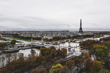 Eiffel tower over the river the Seine and the alexander bridge