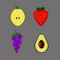illustrations of grapes, strawberries, avocado and apples