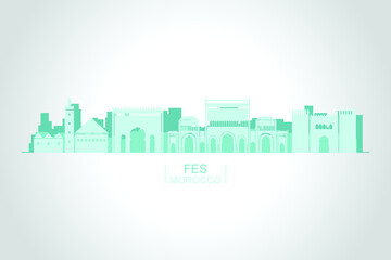 Naklejka premium Fez City Morocco Vector Flat Art Icons, Banner
