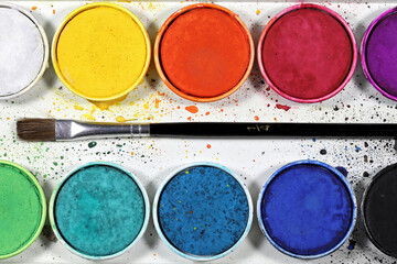 opened used watercolor painting box