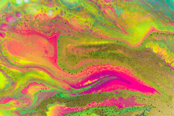 Beautiful vivid pattern with golden particles. Fluorescent bright background.