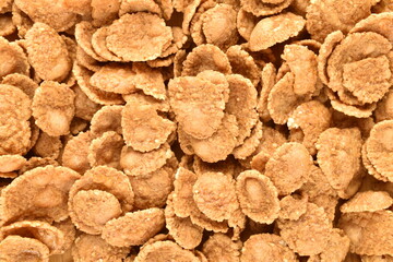 Delicious multi-grain flakes, close-up, top view.