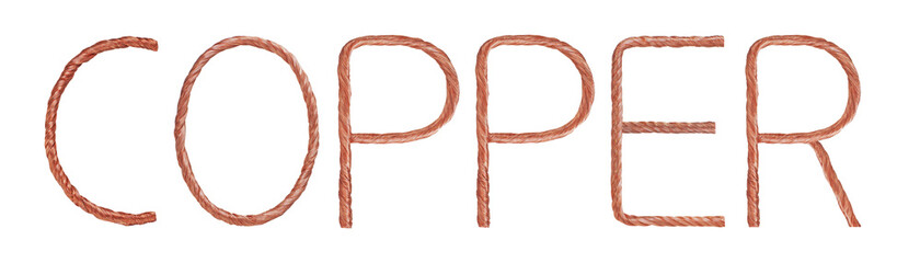   Copper name  made of copper wire  isolated on white background