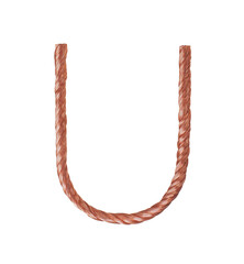 Letter U made of copper wire  isolated on white background