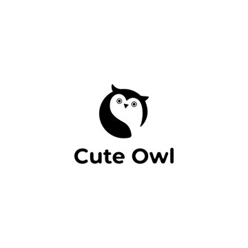 Cute owl logo vector with creative negative space concept