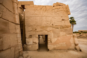 Egyptian wall writings and hieroglyphics in the Karnak Temple Complex in Luxor. A famous ancient...
