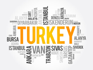 Fototapeta premium List of cities in Turkey word cloud collage, business and travel concept background