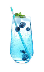 Delicious blueberry lemonade made with soda water  isolated on white