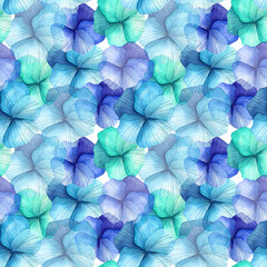 Seamless watercolor pattern with blue flowers. Spring, summer design.  