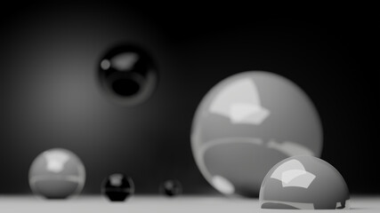 A white pearl with mixed blur white and black pearl in background (3D Rendering)