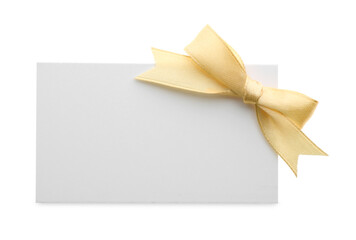 Gift card with bow isolated on white. Mockup for design