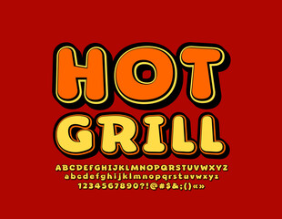 Obraz premium Vector tasty sign Hot Grill. Bright trendy Font. Retro style set of Alphabet Letters and Numbers