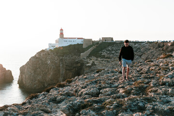 Sagres, Portugal, cliff and sunset