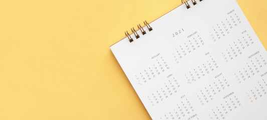 2021 calendar page on yellow color background business planning appointment meeting concept