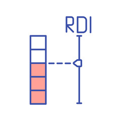 RDI excess level RGB color icon. Reference daily intake of vitamin. Food and dietary supplement measurement. Health care. Medical measure. Nutritionology treatment. Isolated vector illustration