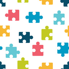 Puzzle seamless pattern. Color tiles on white background.