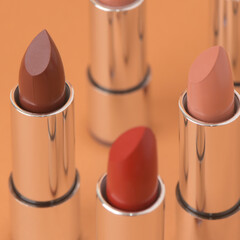 Closeup shot of colorful lipsticks iso