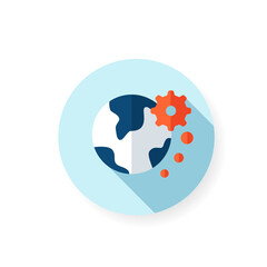 Global automation flat icon. New normal concept. Automation, digitalization, smart solutions. New life after covid19 outbreak, pandemic time influence. Isolated color vector illustration with shadow