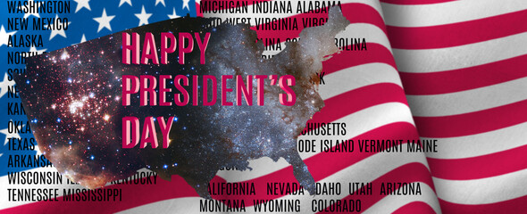 Fototapeta na wymiar Postcard for the holiday of the President's Day with the image of the flag of America