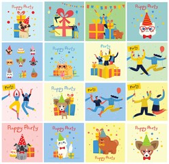 Party background. Happy group of people jumping on a bright background. The concept of friendship, healthy lifestyle, success. Vector illustration