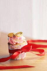 Cupcakes on wooden table 