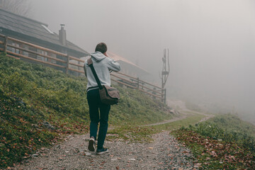 Moody foggy landscape in Slovenia