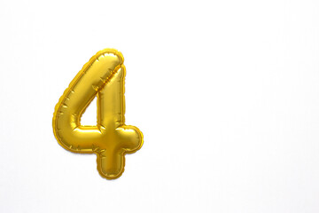 gold 3d number 4 on a white background. Place for your text.