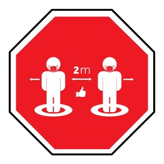 Distanciation sociale, garder une distance de 2 mètres dans un panneau stop