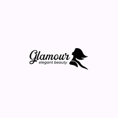 Beauty fashion logo vector with glamour woman icon silhouette