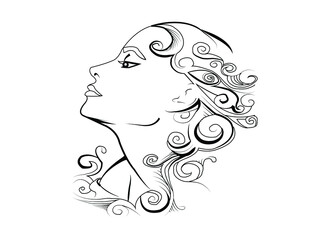 illustration, doodle, flat of a girl on black and white background